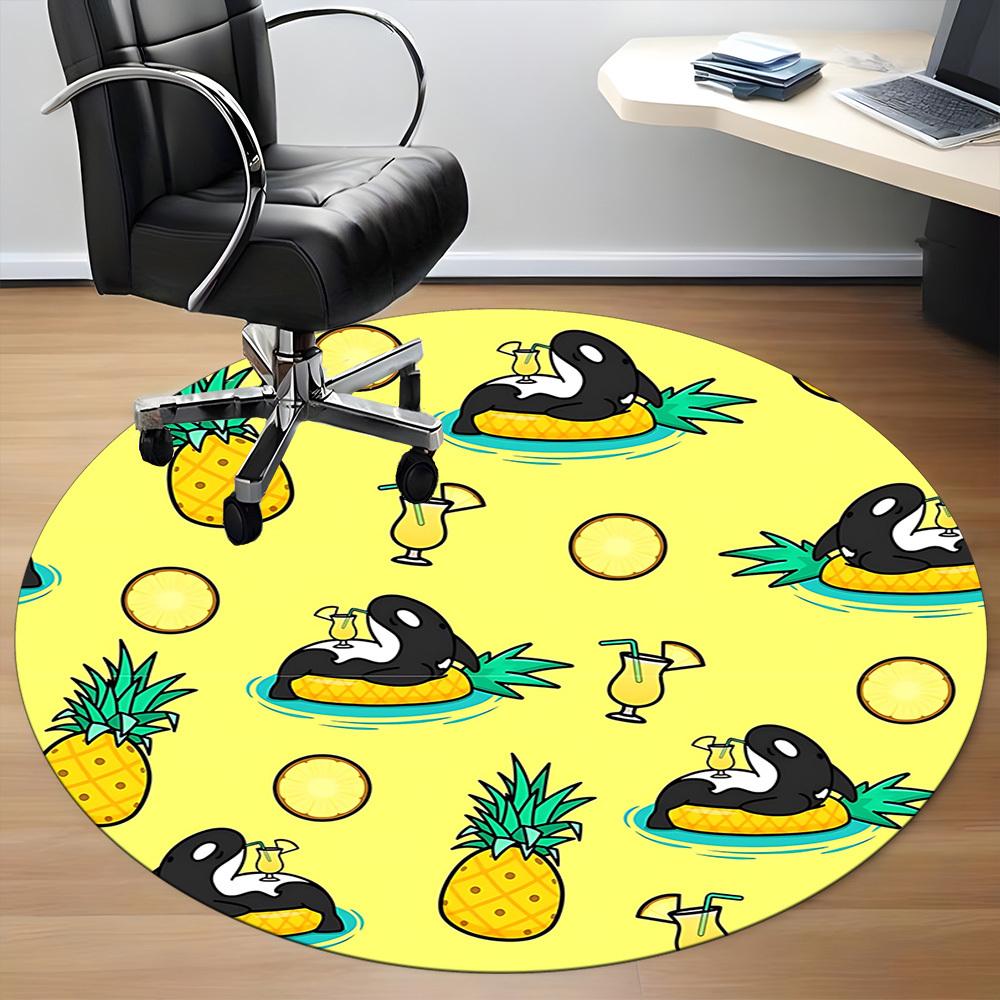 1pc Pineapple Orca Office Round Rug, Non-slip, Soft and Durable Office Rug for Interior Decoration, Perfect for Office, Beautiful Decoration yy2603240