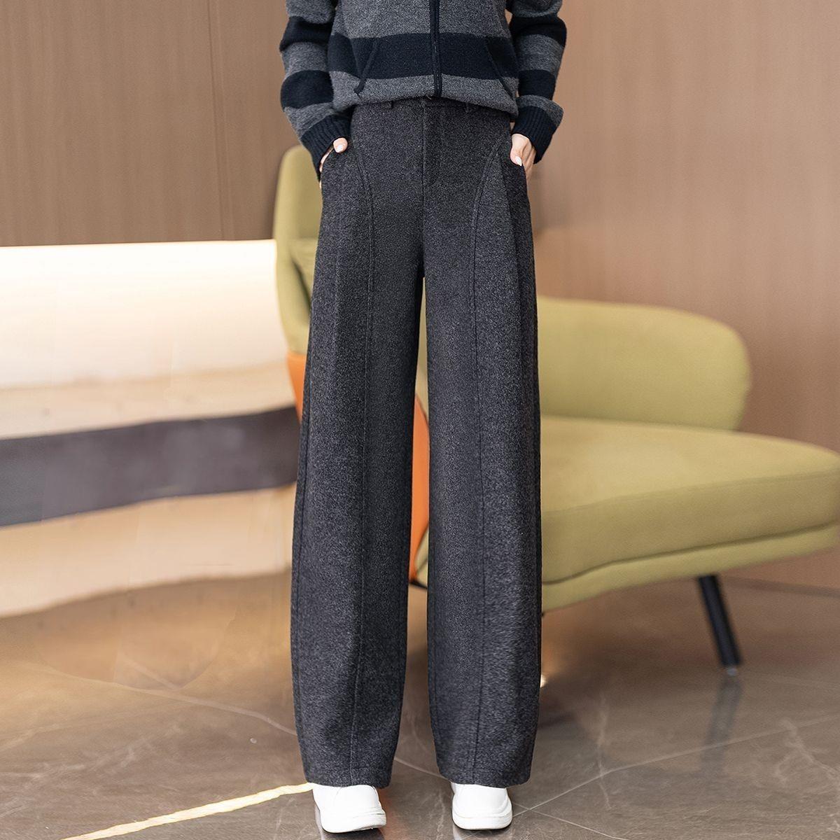 Women s High-Waisted Velvet Slimming Wide-Leg Pants - Autumn/Spring Casual Style 2XL (127-140 jin)