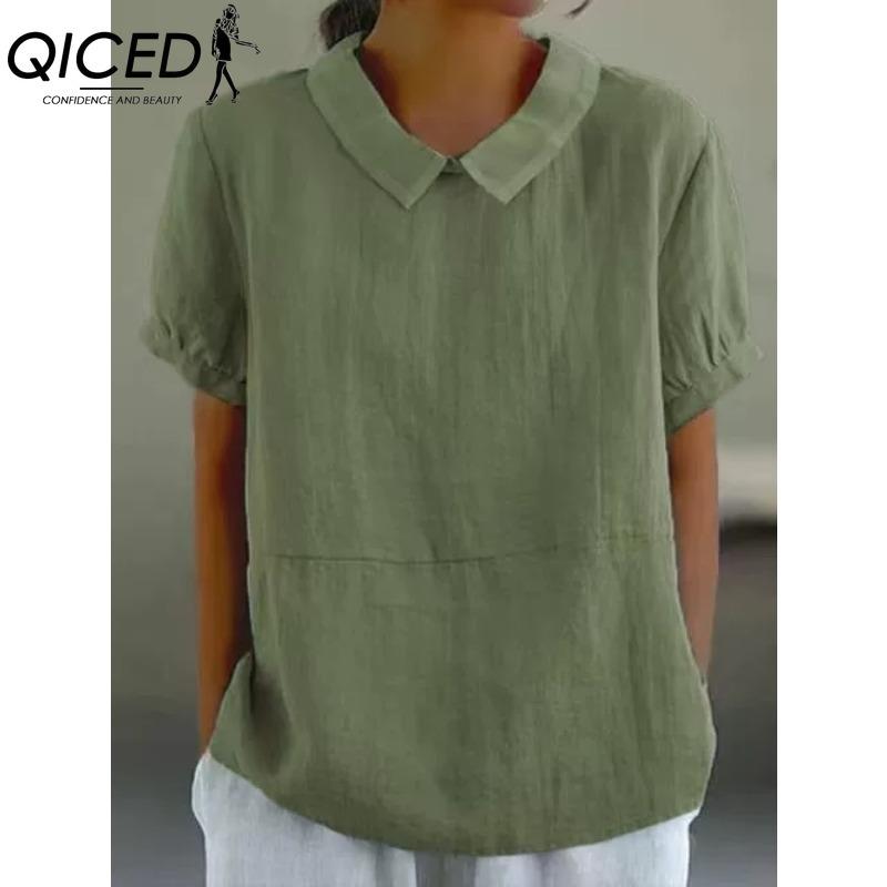 QICED Dámská móda Ležérní jednobarevný potisk Halenky a košile POLO s krátkým rukávem a výstřihem