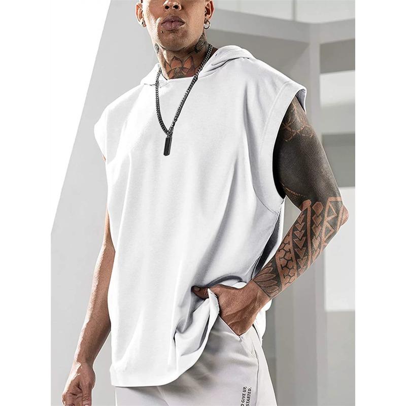 Mens High Quality American Style Loose Hooded Sleeveless Fitness Sports Tank Top