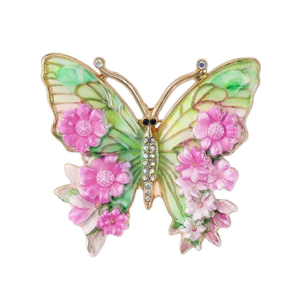 Enamel Big Flower Butterfly Brooches Rhinestone Enamel Lapel Pin Women's Clothes Pins Gifts