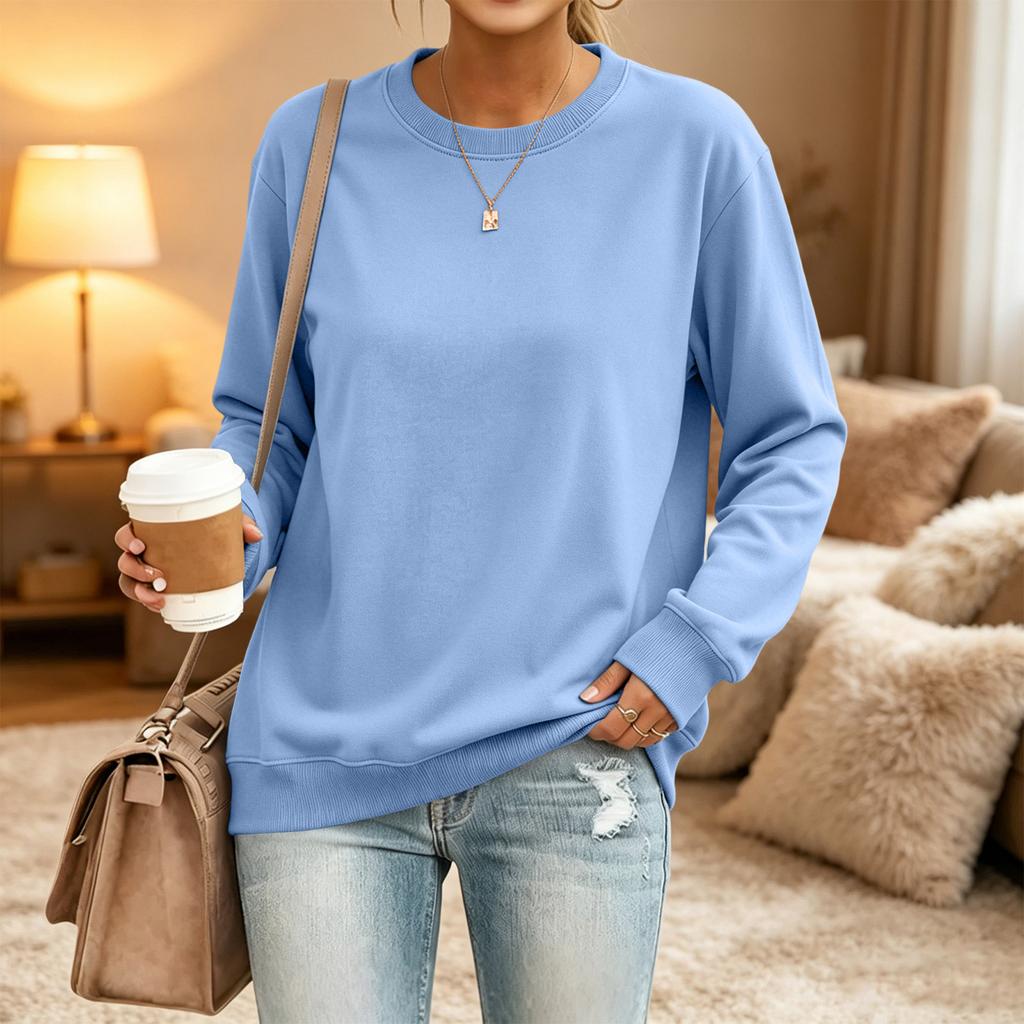 Women's Loose Fit Neck Long Sleeve Sweatshirt Pullover Casual Top