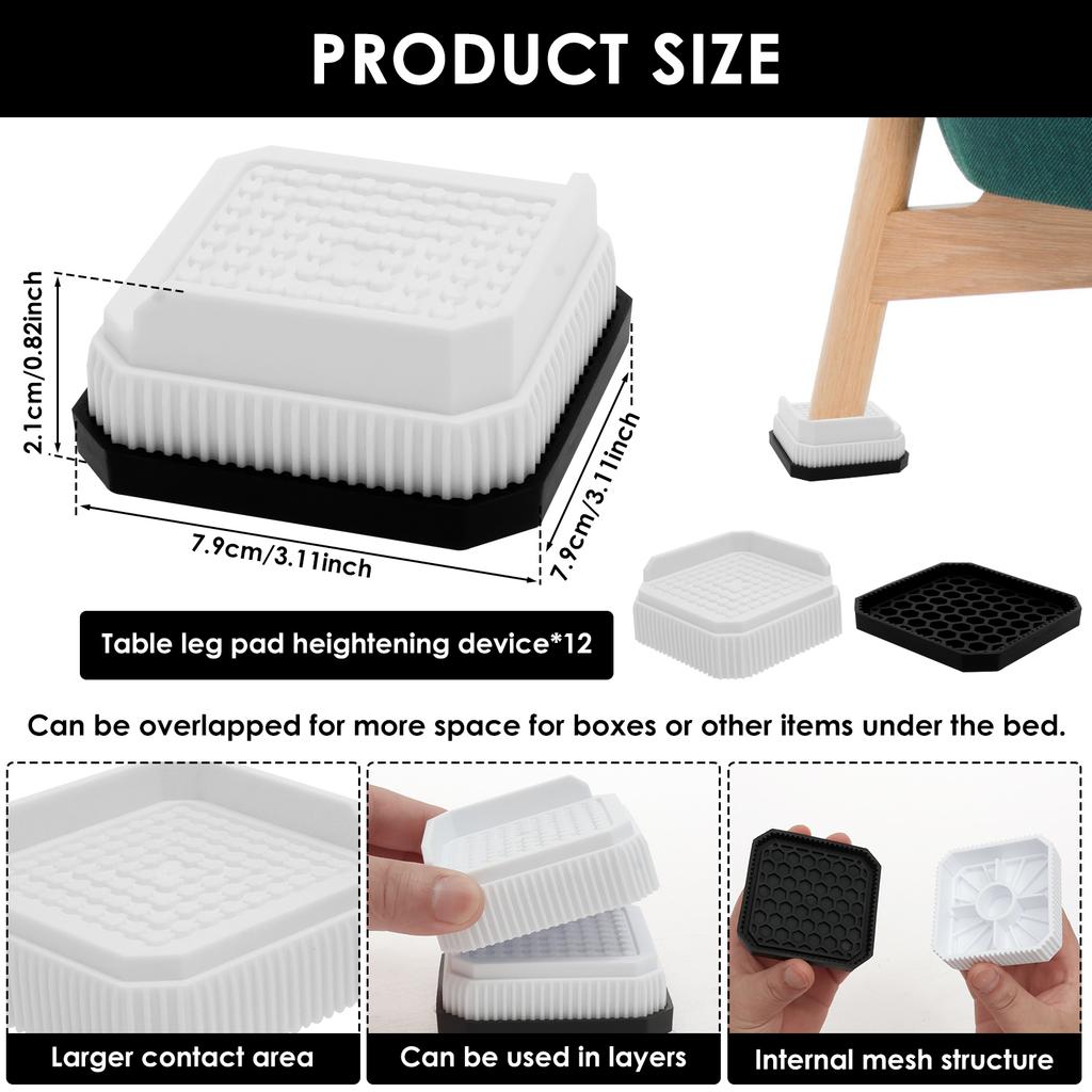 12 Pcs Stackable Furniture Riser PVC Non-slip Table Leg Riser with Half Enclosure Design Furniture Leg Accessories for Sofa Bed