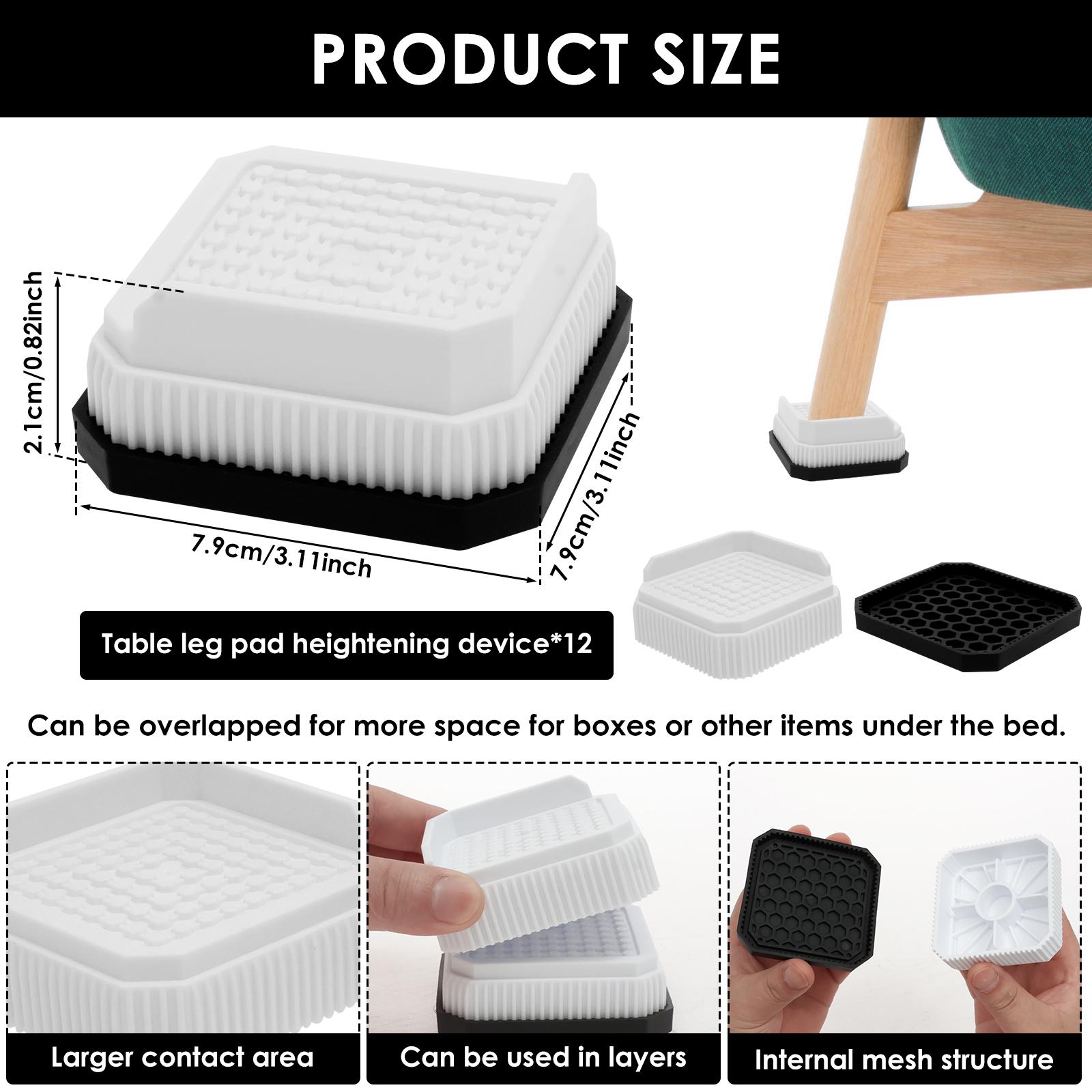 

12 Pcs Stackable Furniture Riser PVC Non-slip Table Leg Riser with Half Enclosure Design Furniture Leg Accessories for Sofa Bed