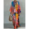 16 European and American artistic sense abstract graffiti cotton and linen set, round neck bat sleeve top + wide leg pants loose two-piece set