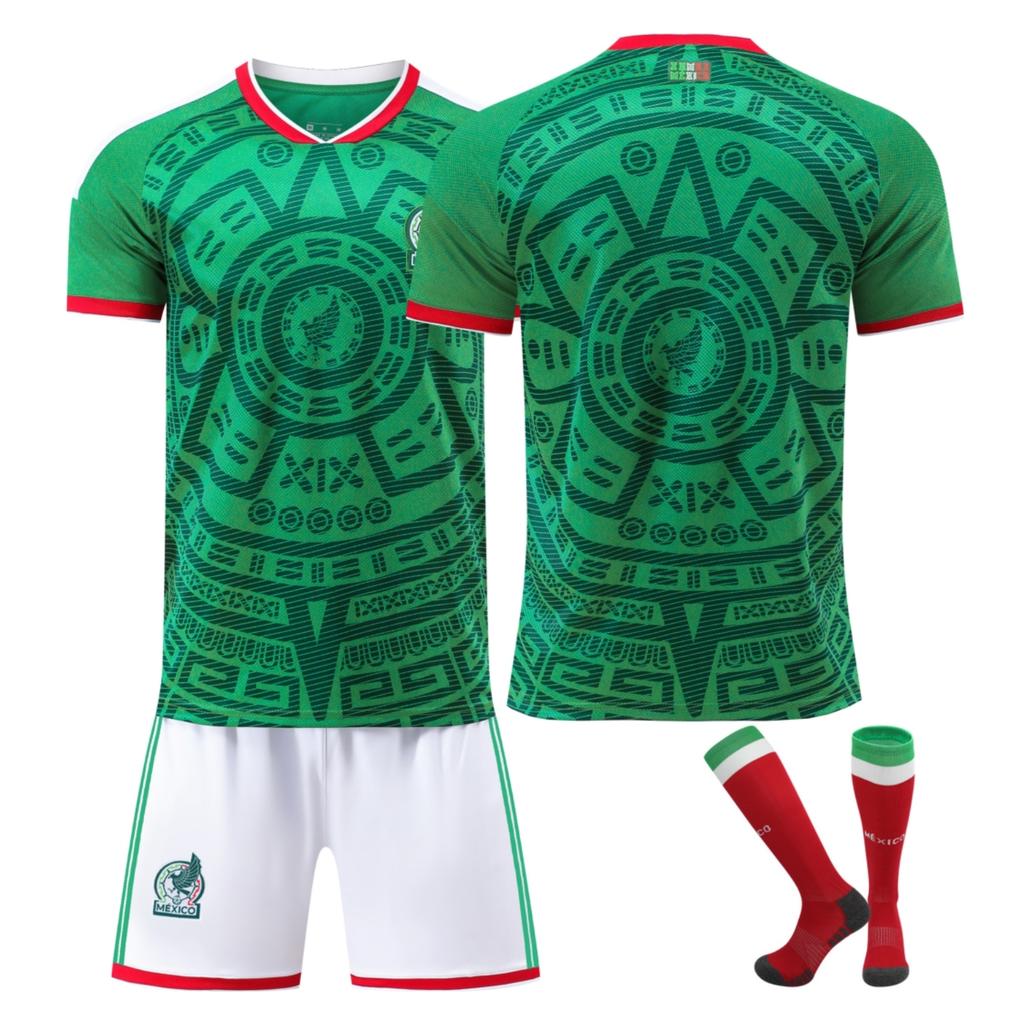 Mexico National Team Soccer Jersey Set Copa Mundial Fan Edition Short Sleeve Adult Red Green Kit
