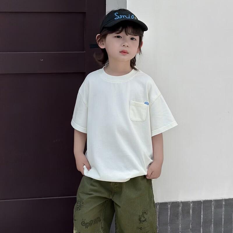 Moba Eyes Kids  Cartoon Letter Print Unisex Short Sleeve T-Shirt 160cm (S) абрикосовый