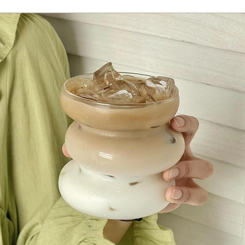 

430 мл Креативная стеклянная кружка для льда, стаканы для кофе, прозрачная стеклянная посуда, кружка для молока, чая, сока, напитка, стаканы для коктейлей 430ml