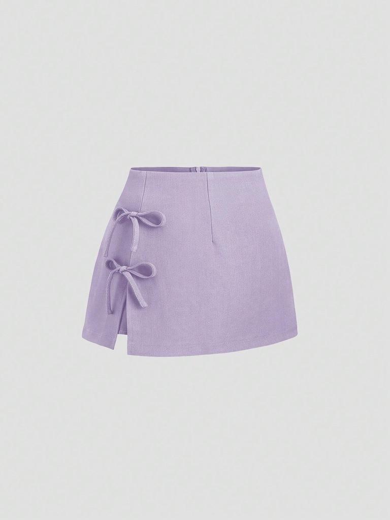 2026 Sexy Bow Tie Lace-Up A-Line Mini Skirt with Slit: Spring/Summer Essential