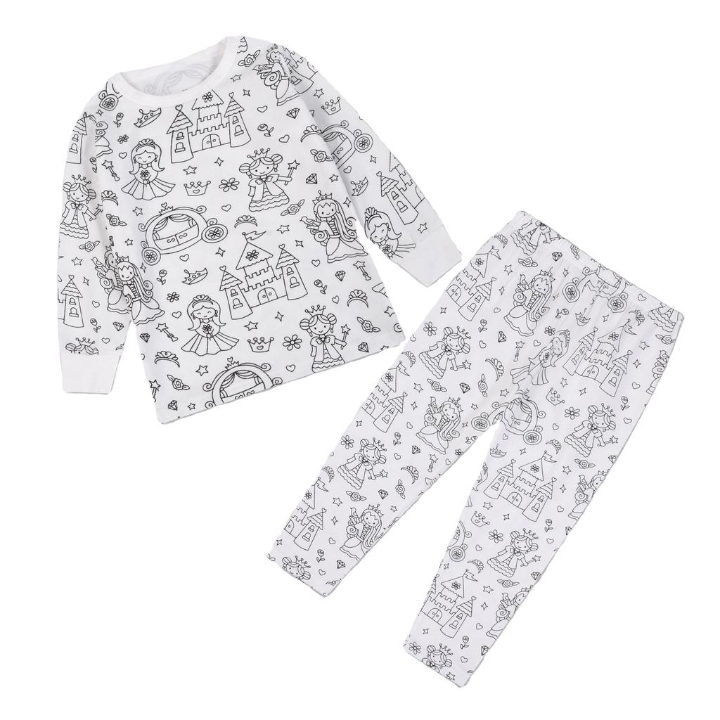 Unisex Children's Pajama Set Christmas DIY Cartoon Graffiti Girl Pjs Winter Cotton Marker Coloring Drawing for Kids