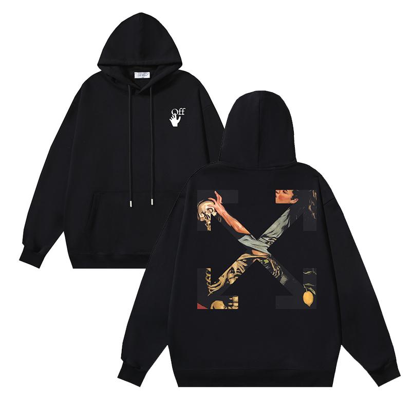 Off-White 2025 Autumn and Winter New Oil Painting Arrow Pattern Printed Hooded Sweatshirt for Men and Women