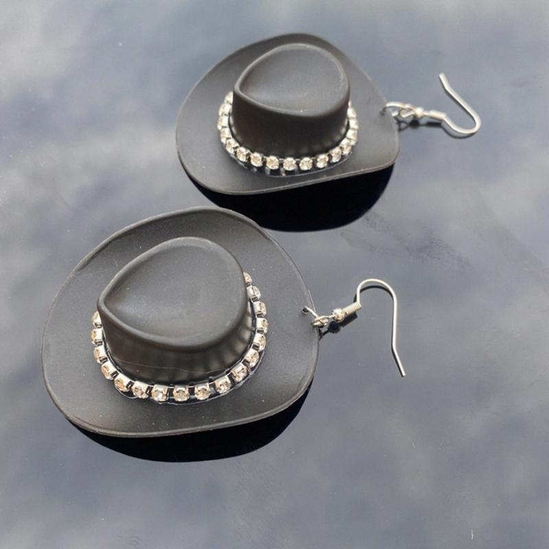 Cowgirl Hat Earrings Cute Western Earrings for Women Rhinestones Cowboy Hat Dangle Drop Earrings Trendy Jewelry Gift