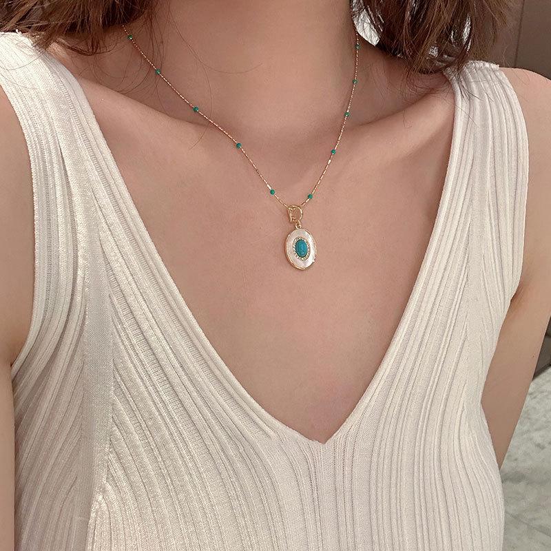 Turquoise Pearl Layered Necklace: Retro, Elegant, Versatile Choker for Women