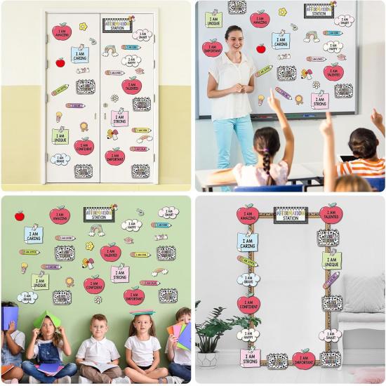 Schoolgirl Affirmation Station Bulletin Board Set Composition Motivational Poster for Classroom Decoration Positive Cutout Pirational Mirror Growth