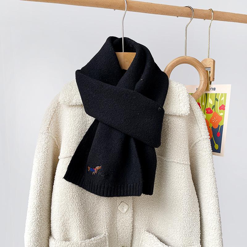 Japanese embroidery puppy beige knitted scarf for women, winter 1116 new warm versatile cycling cashmere scarf for women