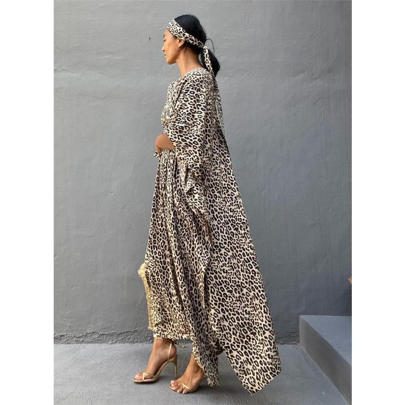 Strandkleid mit Leopardenmuster und Polka Dots in Übergröße für Damen, locker geschnitten, lang, zum Überziehen, Badeanzug