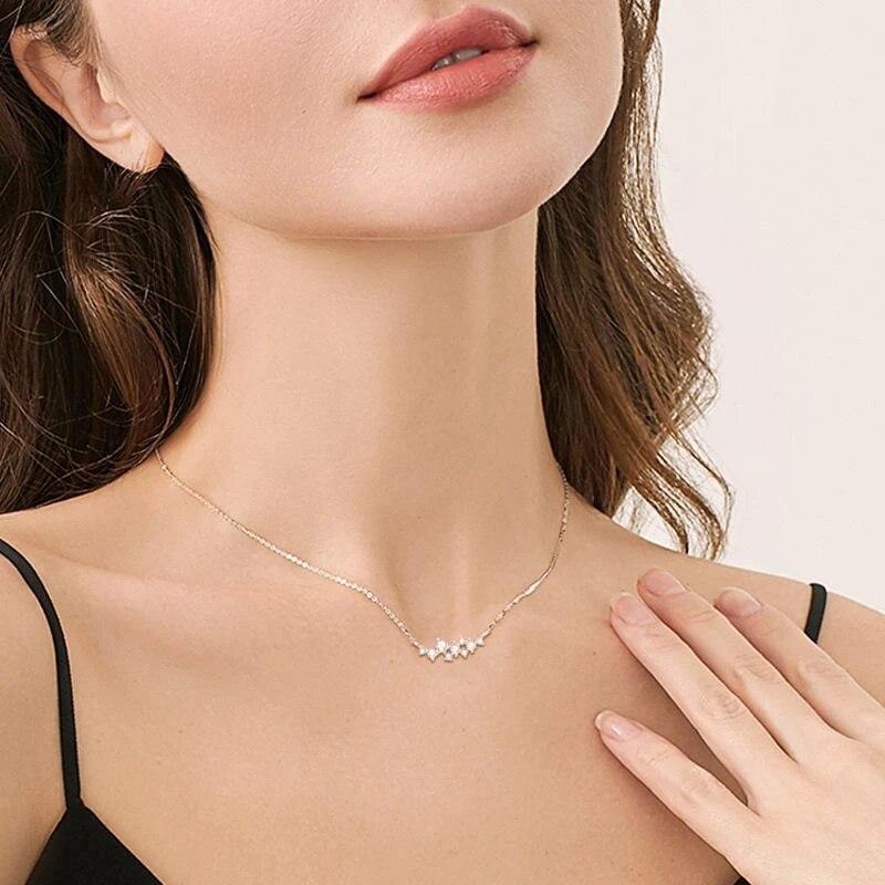 D Color All Moissanite Necklace For Women S925 Sterling Silver with White Gold Plated Diamond Wedding Party Fine Jewelry