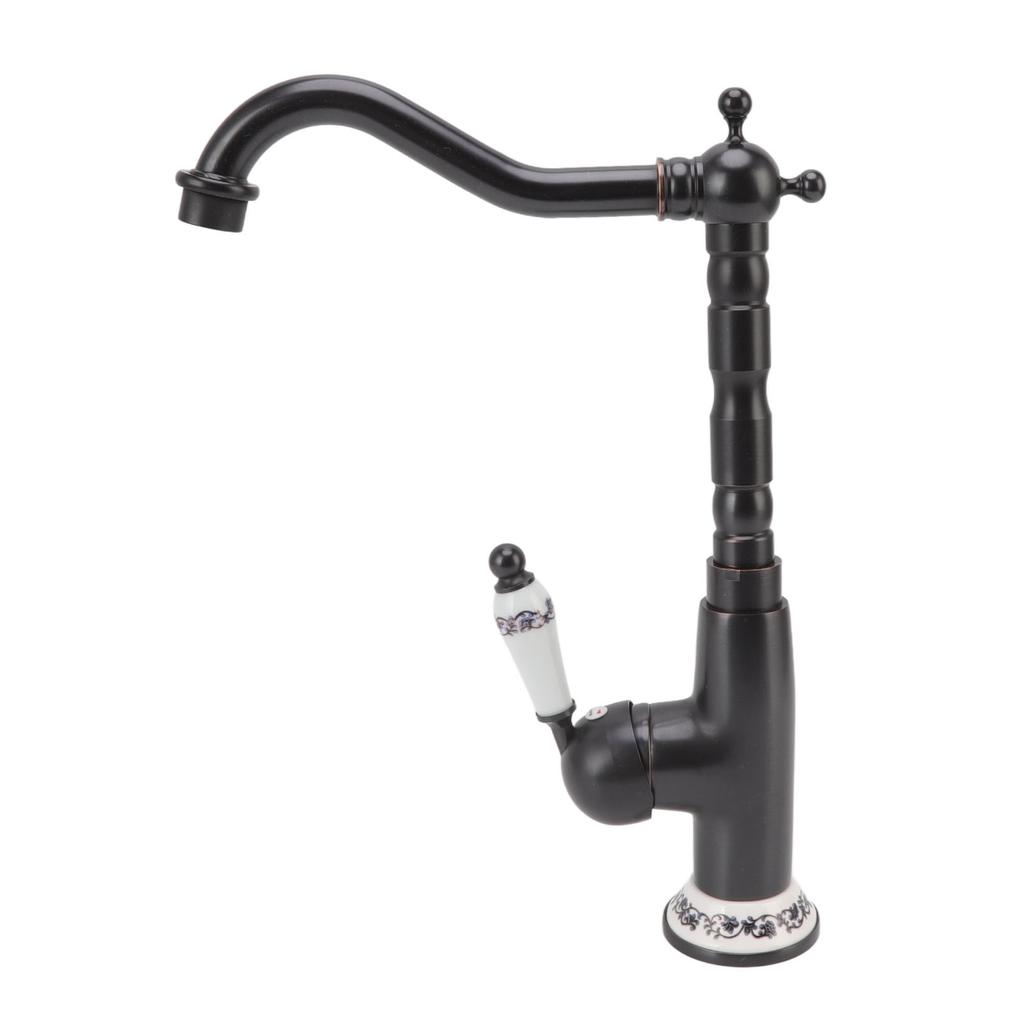 Starožitný kohoutek Porcelánový ventil v retro stylu Dlouhý výtok Robustní mosazný otočný starožitný směšovací kohout pro