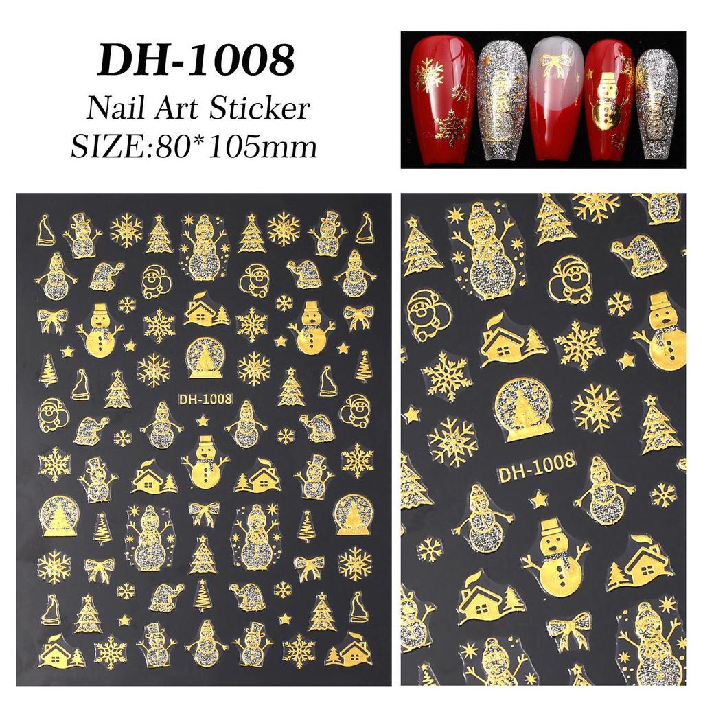 Glitter Snowman Christmas Nail Stickers - Flat Back Adhesive for DIY Nail Art