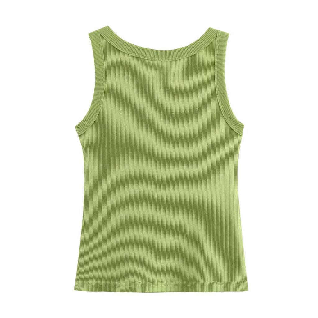 2025 Spring Women's European-American Ribbed Cotton Knitted Vest