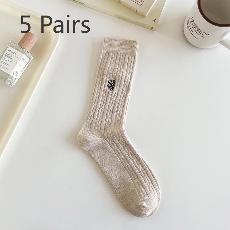 5 Pairs of Female Spring and Summer Sweat Absorbing Twist Letters In The Tube Cotton Pile Socks