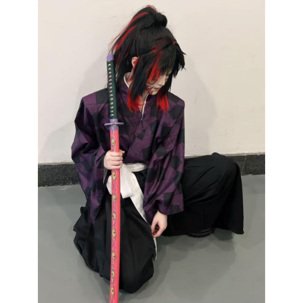 Demon Slayer Kokushibo Cosplay Costume Wig Anime Purple Kimono Tsugikuni Michikatsu Party Halloween RolePlay Carnaval Outfits