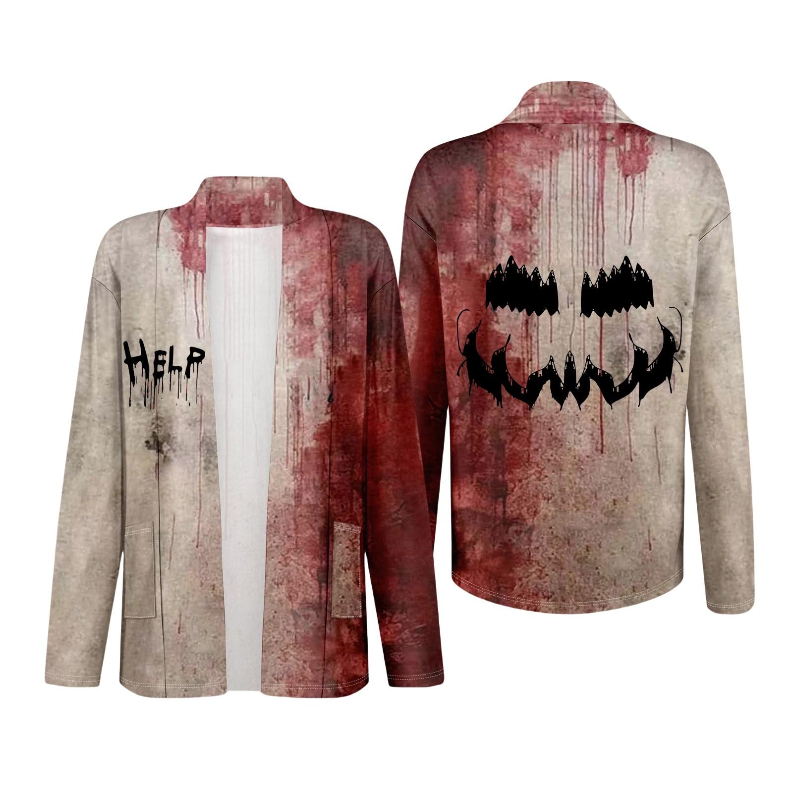 

Женский кардиган с длинным рукавом, V-образным вырезом, модная рубашка с принтом на Хэллоуин, легкий, повседневный, свободный, тонкий кардиган с карманами XL красный