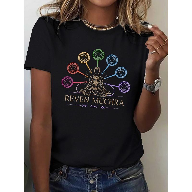 

European sizes Women s Reiki Master Chakra T-Shirt - Chakras & Reiki Symbols (Kundalini) Comfort Fit Short Sleeve Casual Top 4XL чорний