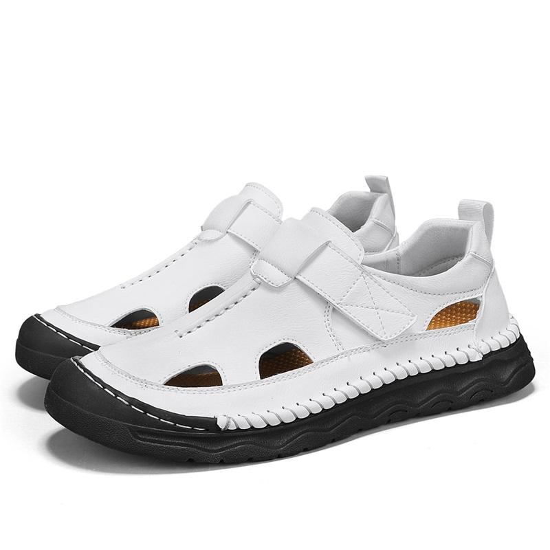 

Fashion Outdoor Non-slip Men Sandalias New Brand Man Sandals Designer Fashion Leather Casual Footwear Summer Comfortable Beach Flats 38 белый