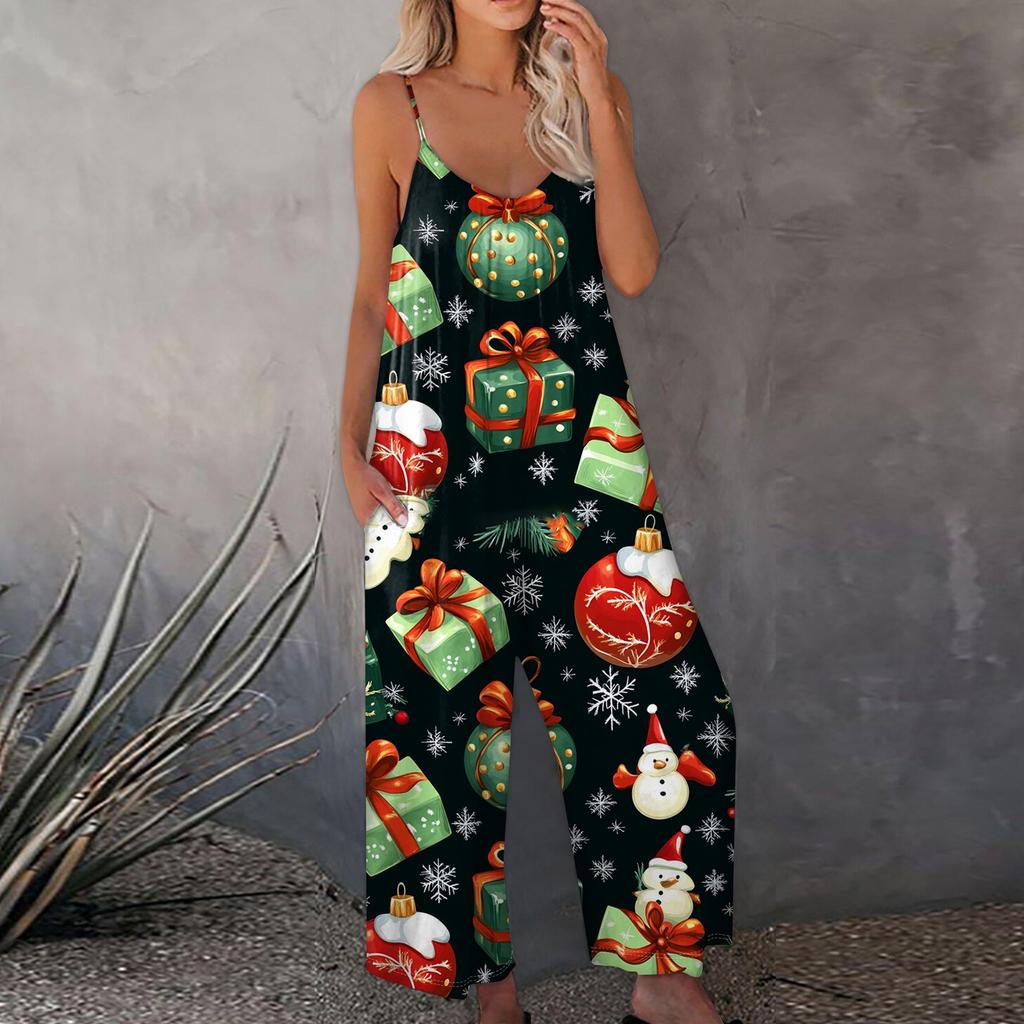 Bedruckter Damen-Overall, lässig, lockerer, verstellbarer Straps-Overall