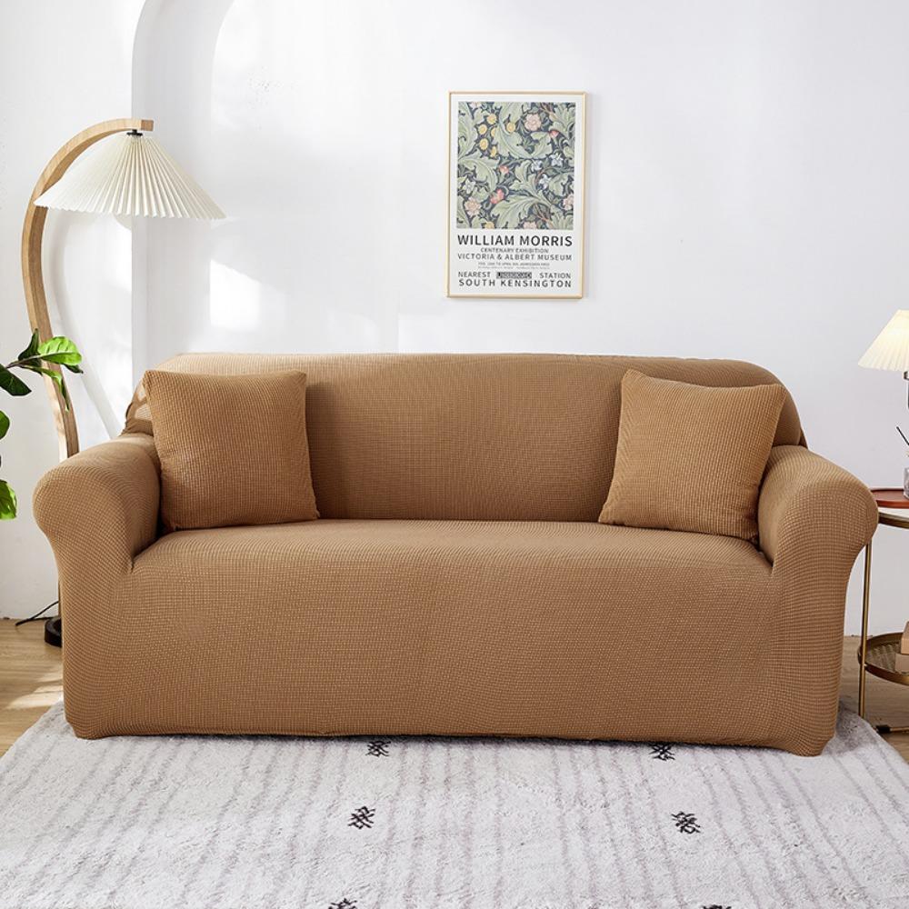 Soft Fleece Sofa Cover Full Elastic Knitted Corn Grain Pure Color Seat Cushion Cover