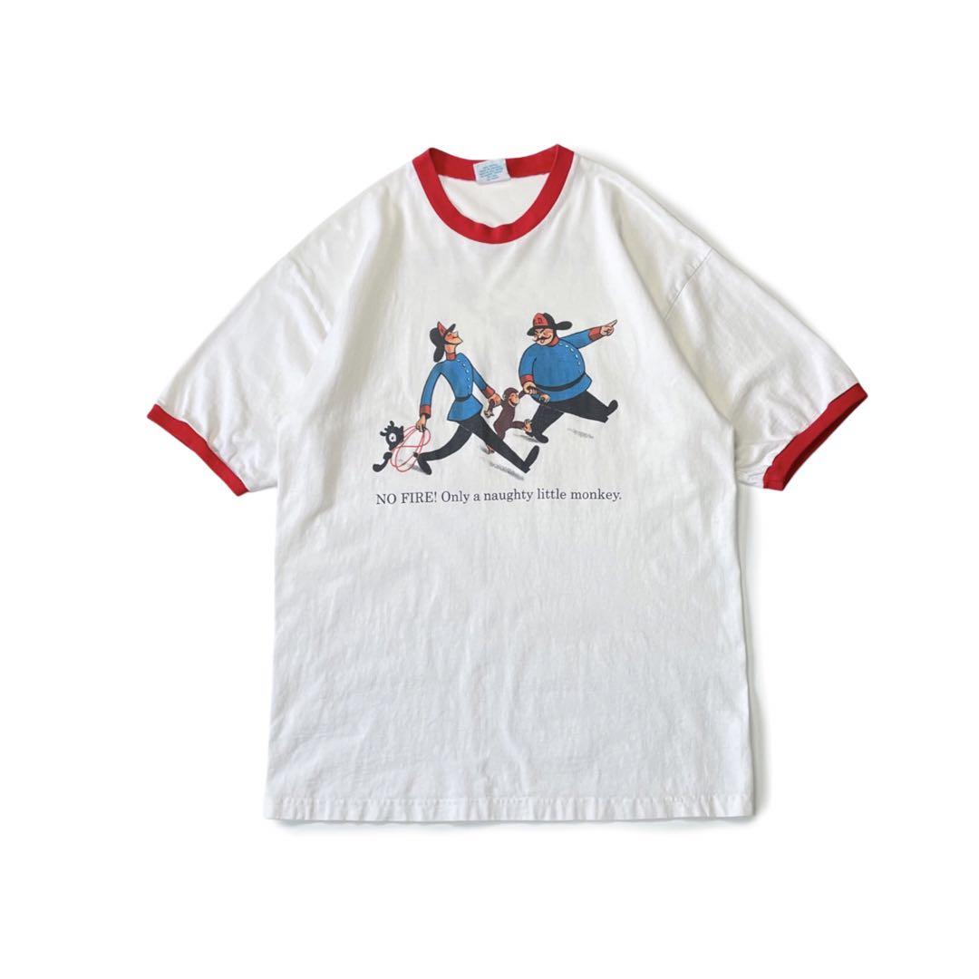 

[Б/У] Футболка-рингер Acton USA 90-х годов с Любопытным Джорджем, двусторонняя, размер XL