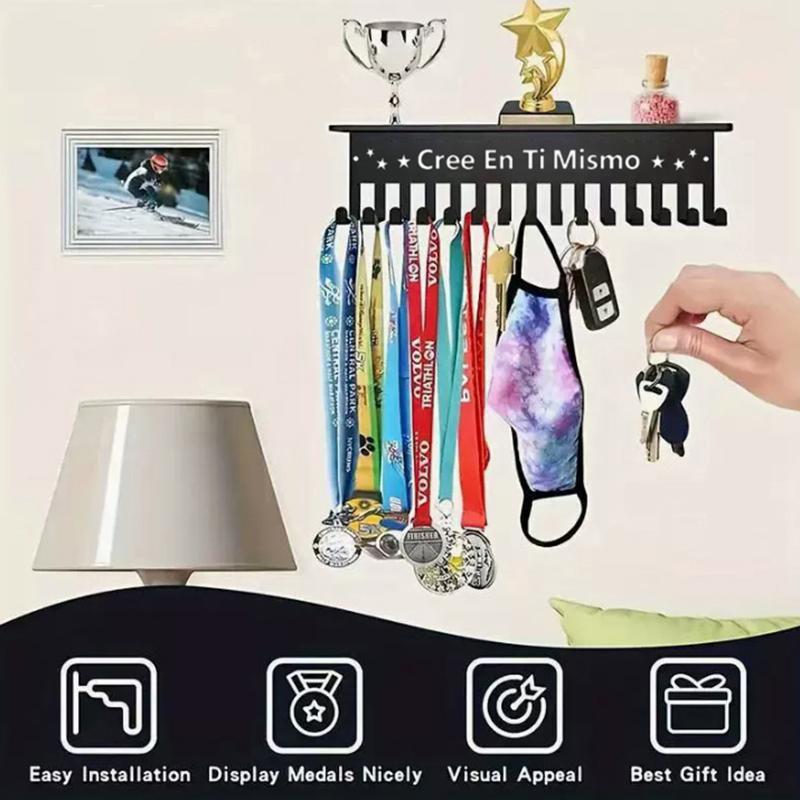 Sturdy Metal Medal Display Rack Wall Mounted Hanger Organizer for Race Running Awards Home Living Room Decor