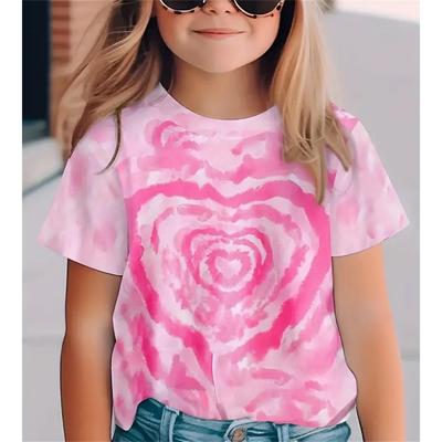 2025 Summer Kids Girl Clothes Heart Pattern Print Clothing for Girls Short Sleeve T Shirt Child Boys Fashion Outdoor O-Neck Tops