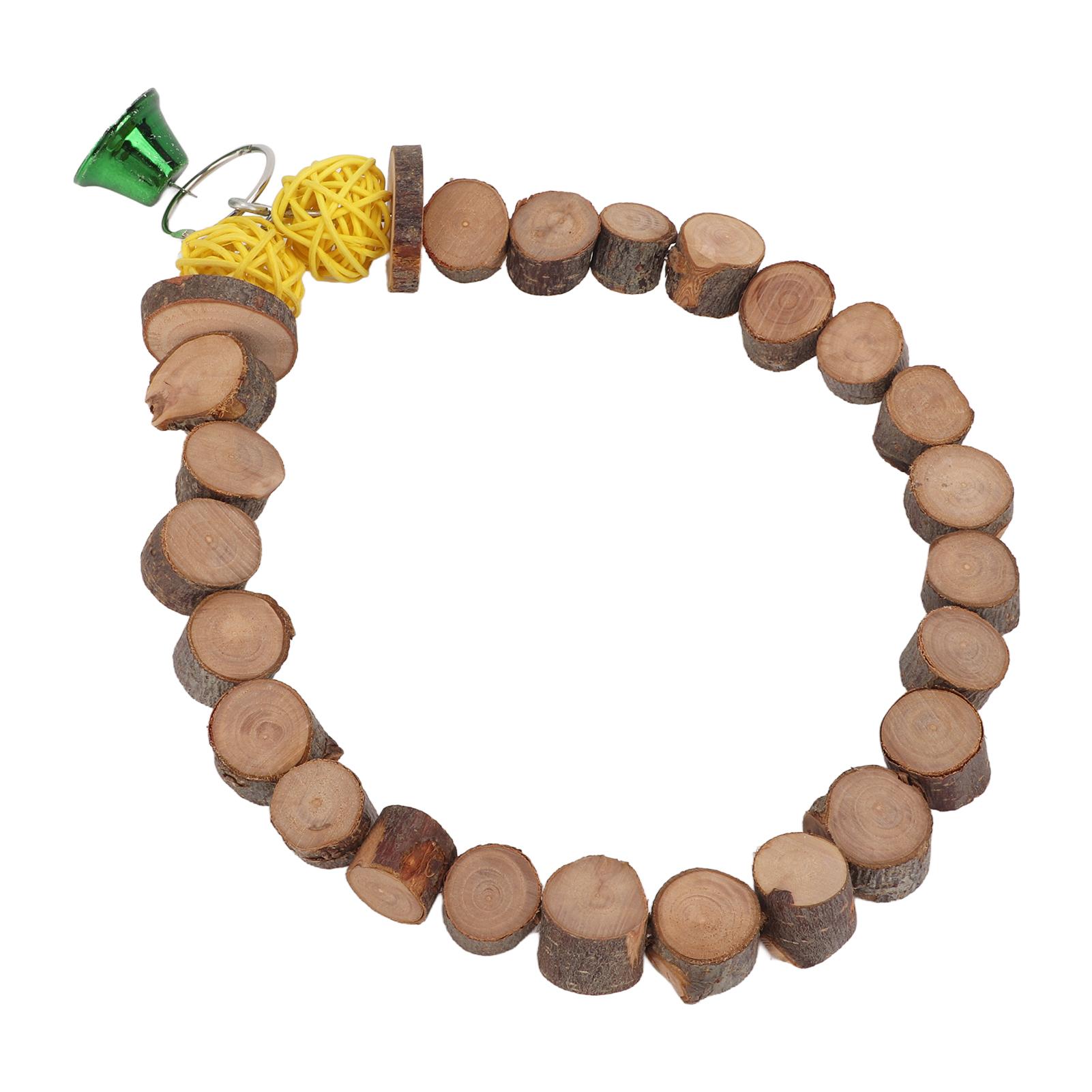 Bird Hanging Perch Wooden Chewing Playing Bird Cage Swing Ring Toy with Bell for Parrots