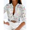 Ladies Elegant Long Sleeve Shirt - Color Letter Print, Single Breasted, Casual Chic Style