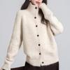 DIMANAF 2025 Sweaters Buttons Turtleneck Solid Beige Cardigan Autumn Women Knitting Loose