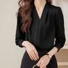 Women Elegant Shirt V-neck Chiffon Blouse Loose Casual Long Sleeve Office Shirt Chic Female Party Pullovers Top Autumn
