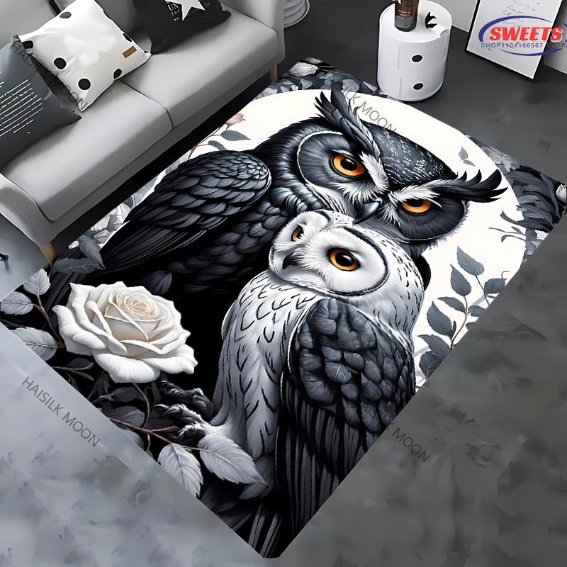 Vintage Mystery Owl Printed Carpet Rug for Bedroom Living Room Sofa, Study Yoga Non-Slip Rug, Decorative Mat Multi-Size Optional