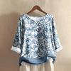 Women's Casual Three-quarter Sleeve Round Neck Gradient Color Printed Cotton And Linen Top
