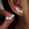 A Pair of Silver Plated Bright Summer Five Petal Flower Stud Earrings, Unique Fashion Design Jewelry Women's Earrings, Suitable for All Seasons