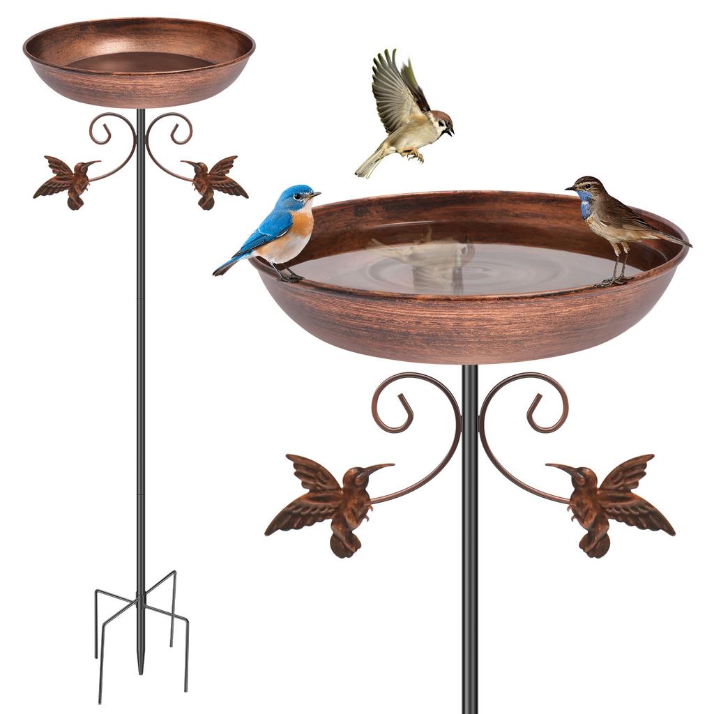 Garden Birdbath Vintage Standing Birdbath or Birdfeeder Bird Bath Feeder Bowl for Yard Patio Outdoors Garden Iron Pedestal Stake