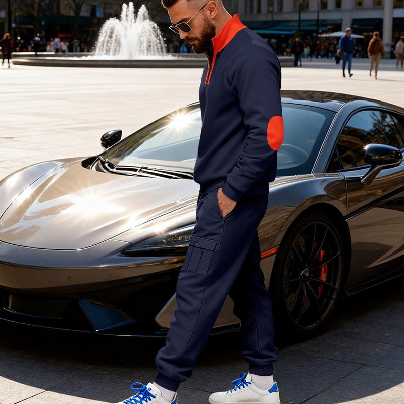 Herbst/Winter Neuankömmling Herren Schwergewicht Fleecegefüttert Übergroß Stehkragen Lässiger Hoodie & Workwear-Stil Hosen Set