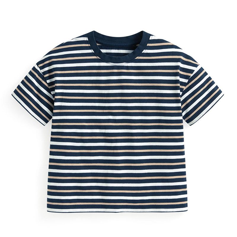 Style Pure Cotton Thin Short-Sleeved T-Shirt for Boys and Girls, Striped Half-Sleeved Shirt for Boys and Girls, Round-Neck Shirt for Older Kidsren
