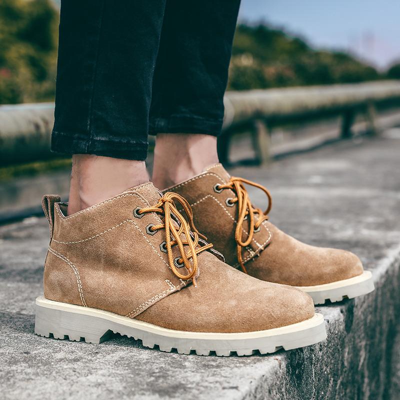 Leather Martin Boots Men'S British Short Boots Cashmere Casual Big Head Shoes Retro Tooling Boots Waterproof Mountaineering Boots Locomotive Boots