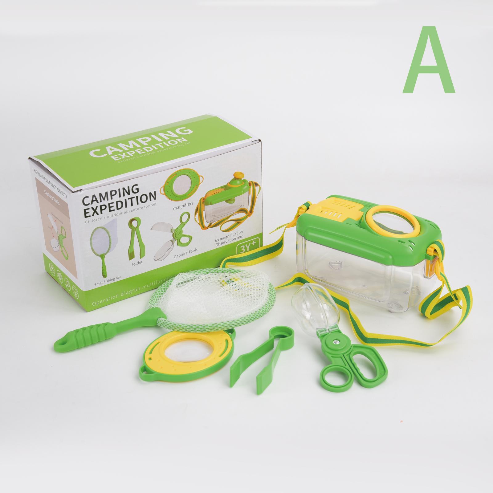 

Упаковка цветной коробки для игрушек на открытом воздухе, ящик для наблюдения за насекомыми, резиновый зажим для наблюдения за часами, увеличительное стекло, головоломка, ранняя