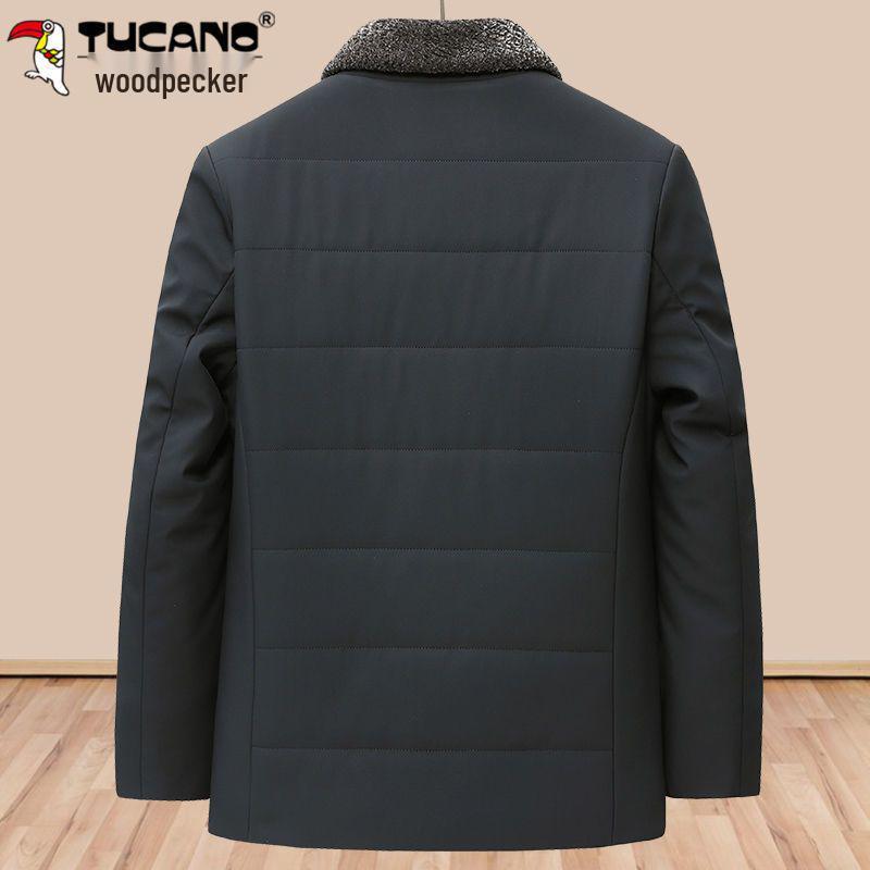 Woodpecker Men's Plus Velvet Thickened Winter Jacket - Warm Cotton Outerwear for Middle-Aged and Elderly