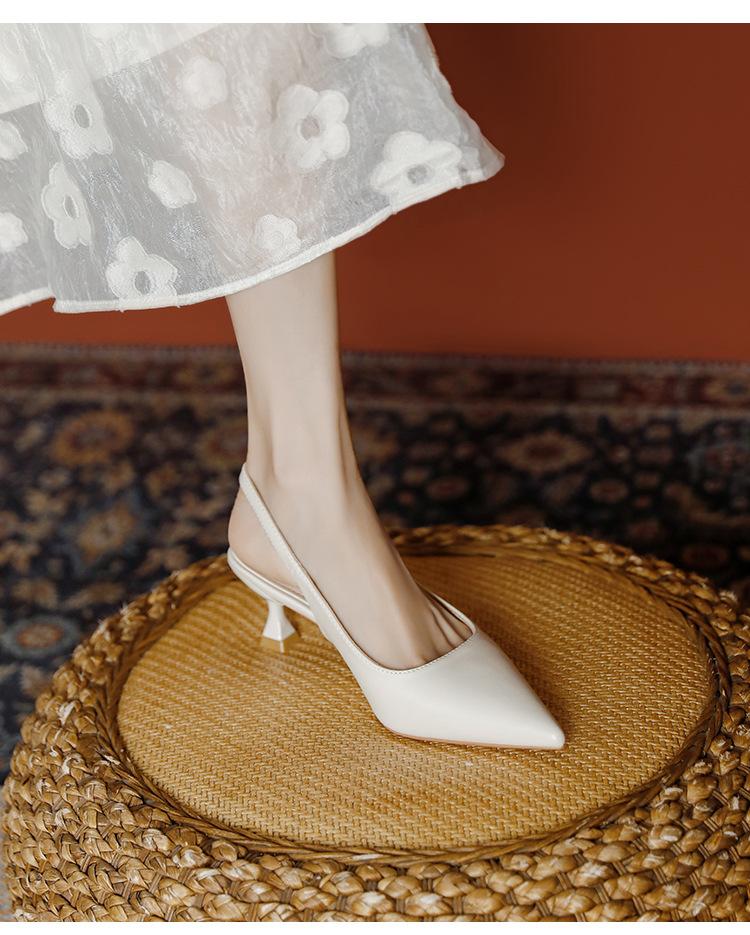 Sharp pointed back hollow thin heel French high heels for women in summer 2025 new one-piece sexy black toe sandals for women