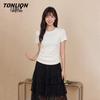 TonLion Damen Slim Fit T-Shirt mit Falten und kurzen Ärmeln