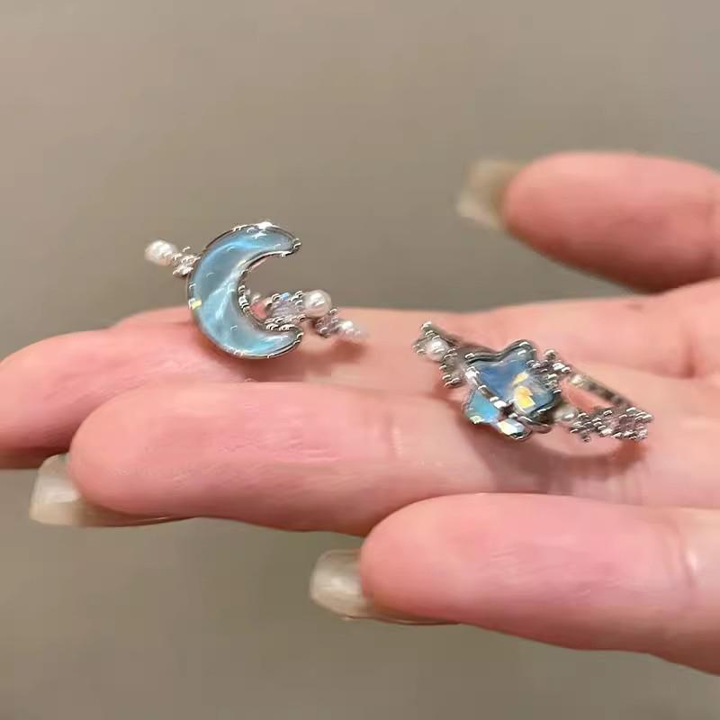 Süße, exquisite Sterne und Mondringe für Frauen und Mädchen, einfache, romantische Öffnung, verstellbare Ringe, Schmuck, Accessoires, Geschenke